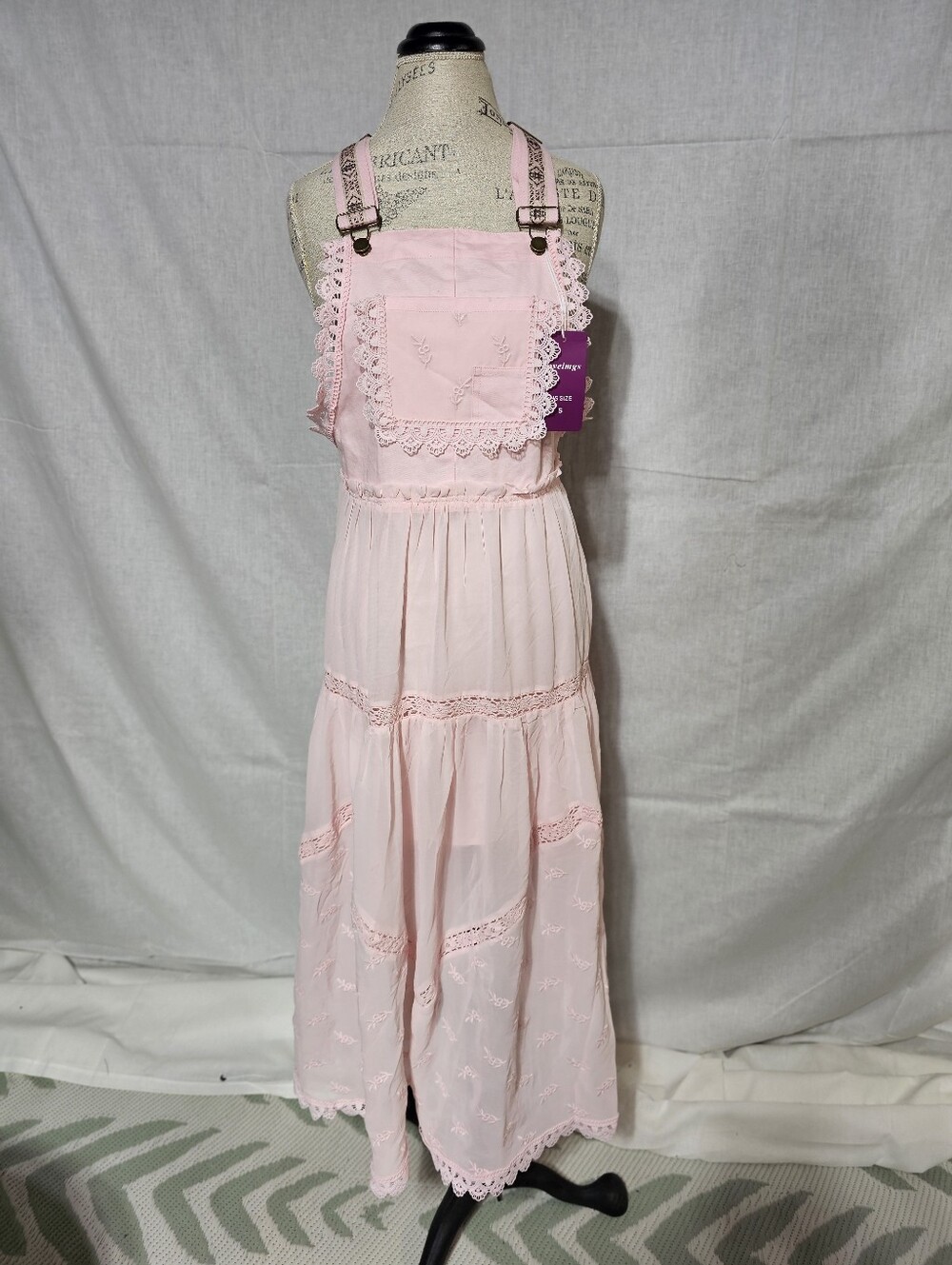 Pink Eyelet Lace Maxi Pinafore Dress